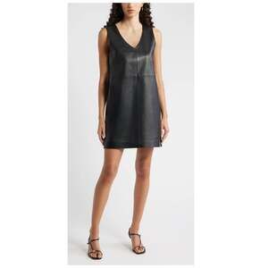new Nordstrom Sleeveless Leather V-Neck Minidress Size Medium